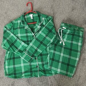 Wondershop Green/Black & White Plaid Flannel Pajamas Set Top Pants Women's LG